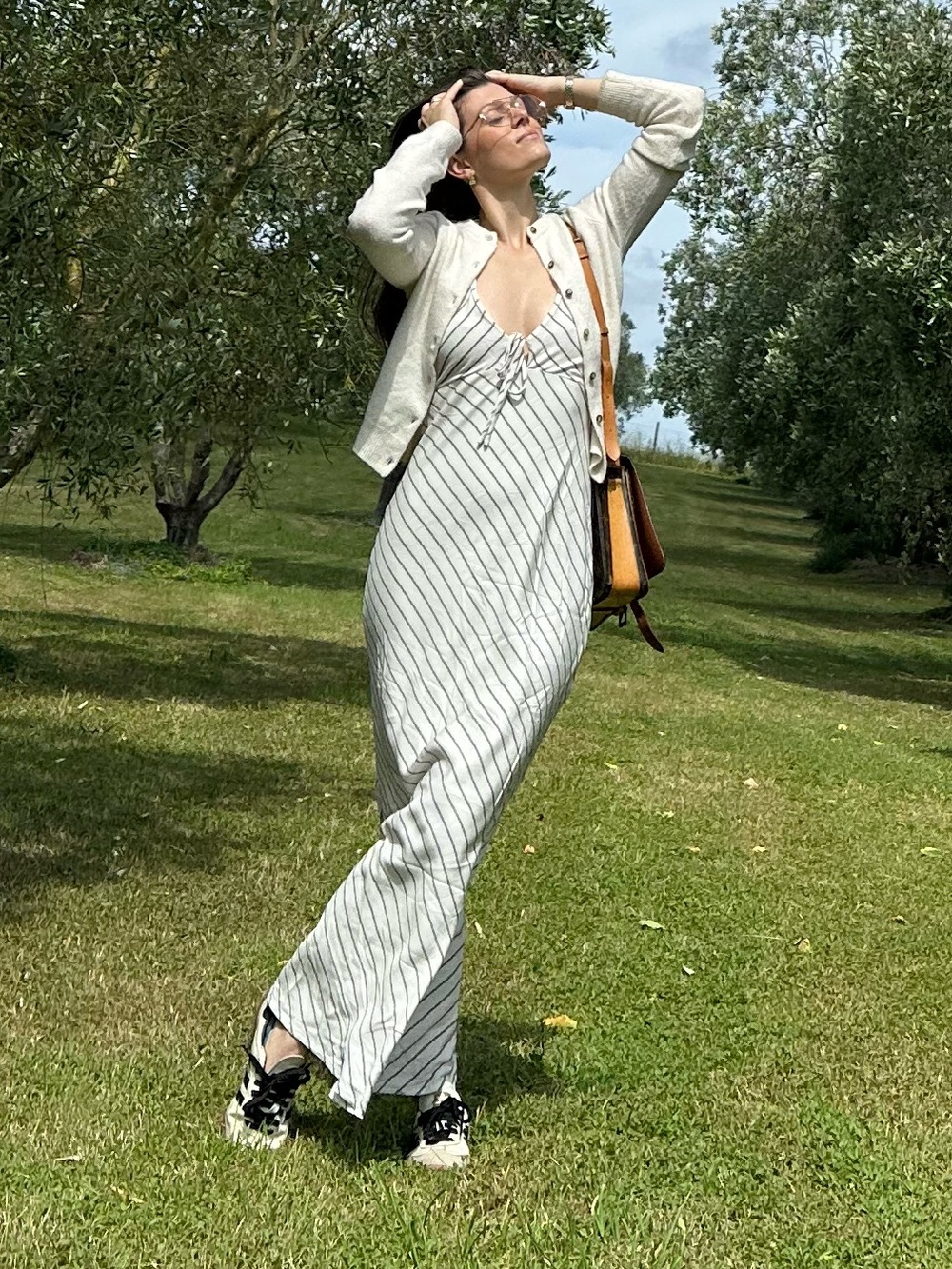 Cream striped halter dress